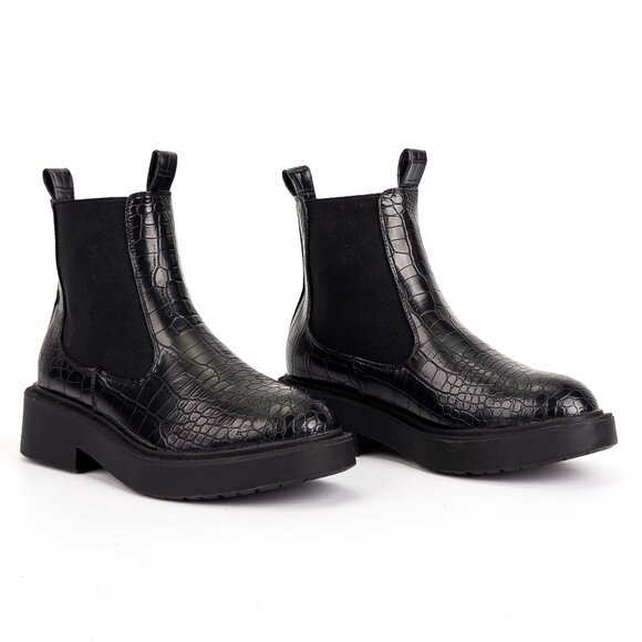 Topshop Wmn Alpha Vegan Leather Croc Festival Chelsea Platform Boots 7US EUR38 - Picture 1 of 7